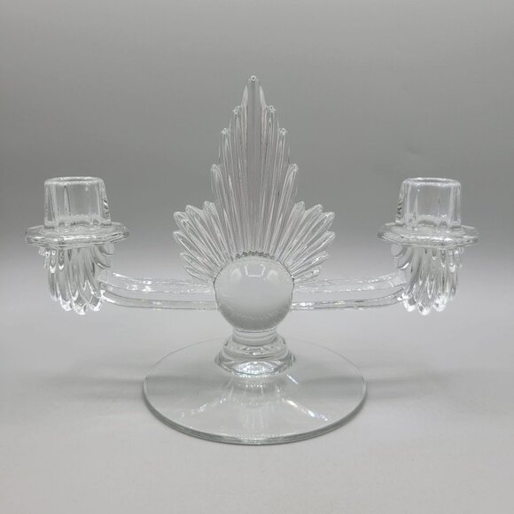 Vintage Fostoria Flame Art Deco Double Arm Crystal Candle Holder - Picture 1 of 7